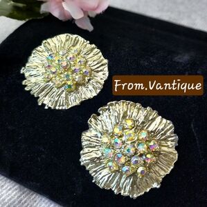 🌻 Vintage Golden Sunflower w/ Rhinestones Scarf Brooch / Bucker Ring (2pcs) ⭕️